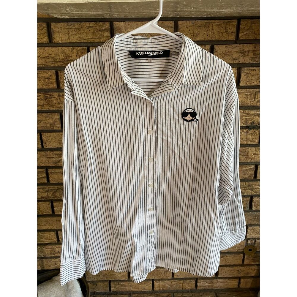 Karl Lagerfeld Emoji Patch‎ Striped Button Down
